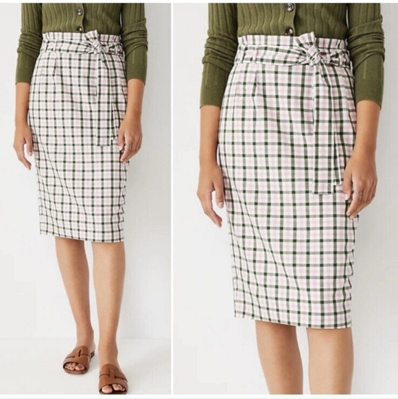 Ann Taylor Dresses & Skirts - Ann Taylor sz 8 petite green pink paperbag waist summer midi skirt new WSK89